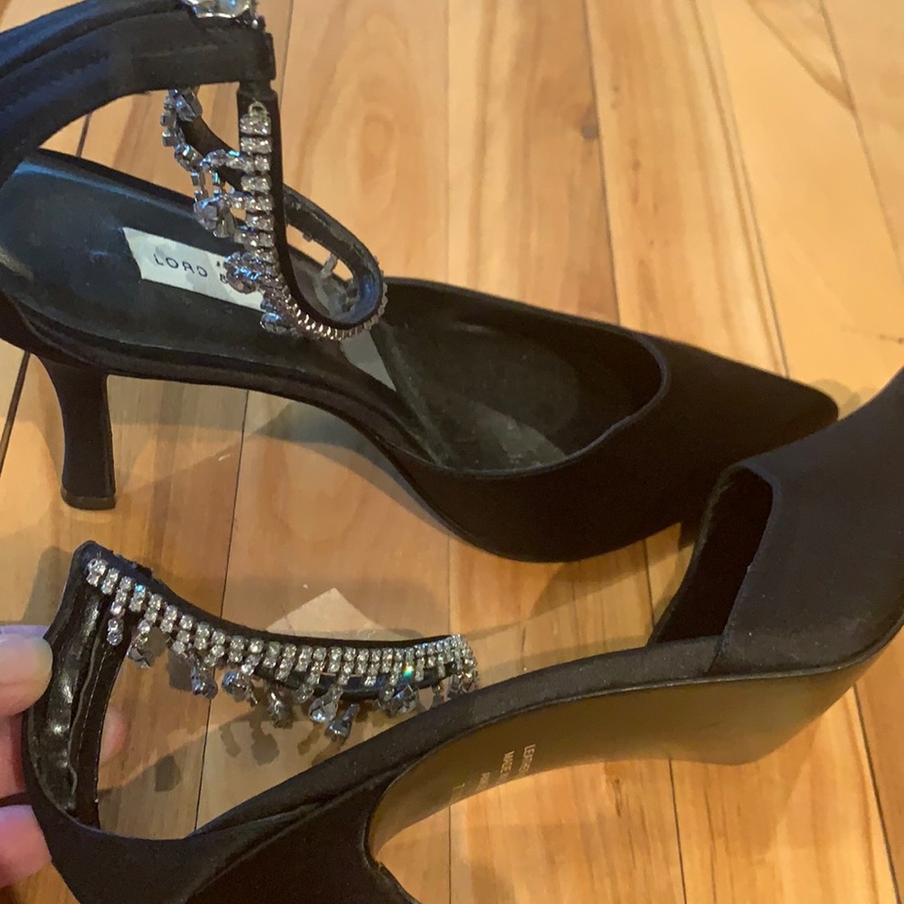 Lord & Taylor black crystal ankle bracelet heels